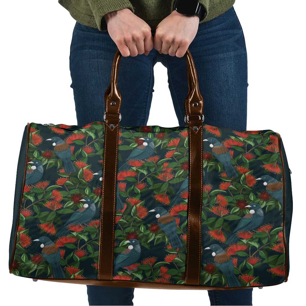 New Zealand Christmas Travel Bag Romantic Tui Birds on Pohutukawa - Cobalt - Aussie Hoodie
