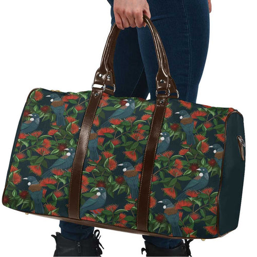 New Zealand Christmas Travel Bag Romantic Tui Birds on Pohutukawa - Cobalt - Aussie Hoodie