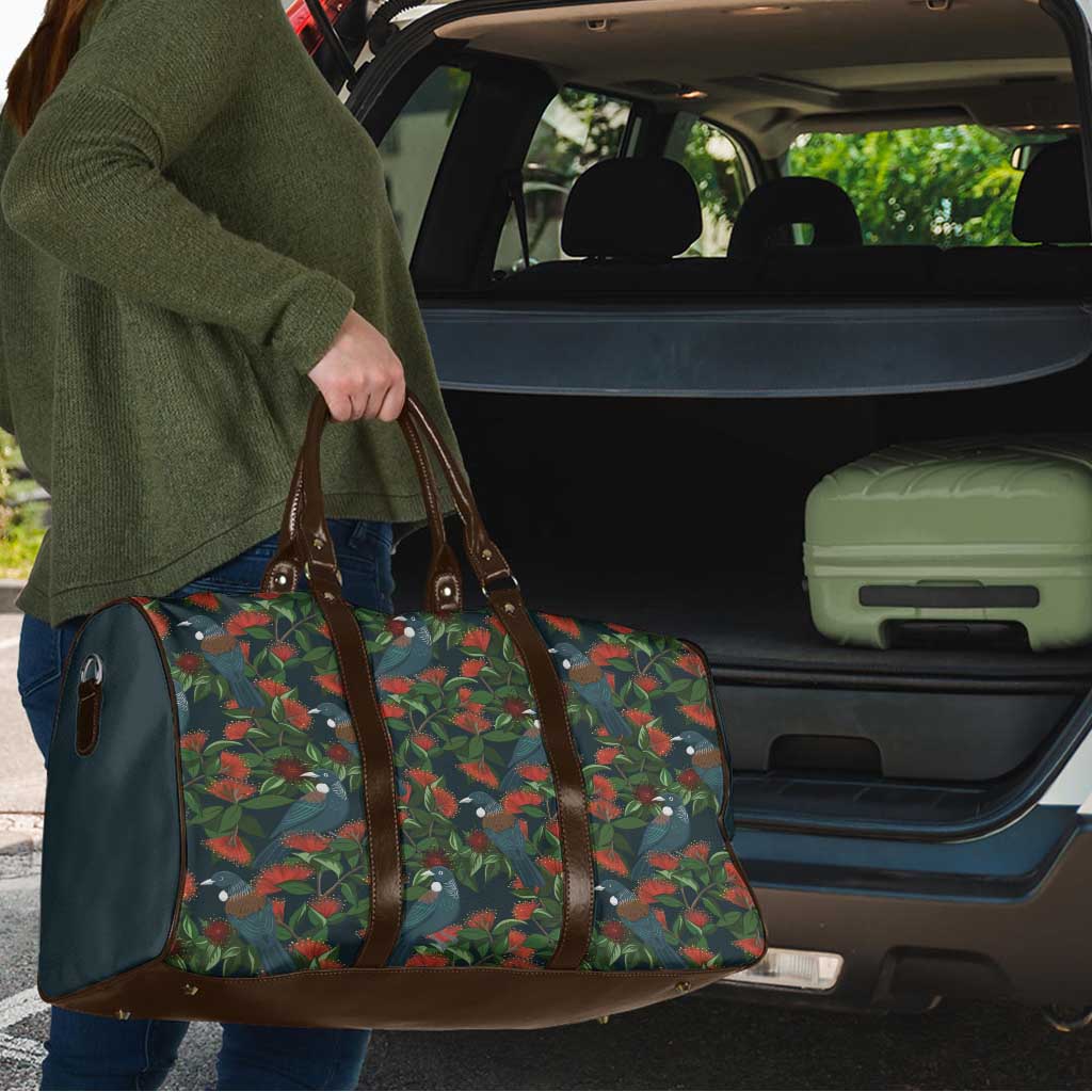 New Zealand Christmas Travel Bag Romantic Tui Birds on Pohutukawa - Cobalt - Aussie Hoodie