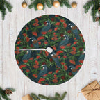 New Zealand Christmas Tree Skirt Romantic Tui Birds on Pohutukawa - Cobalt - Aussie Hoodie