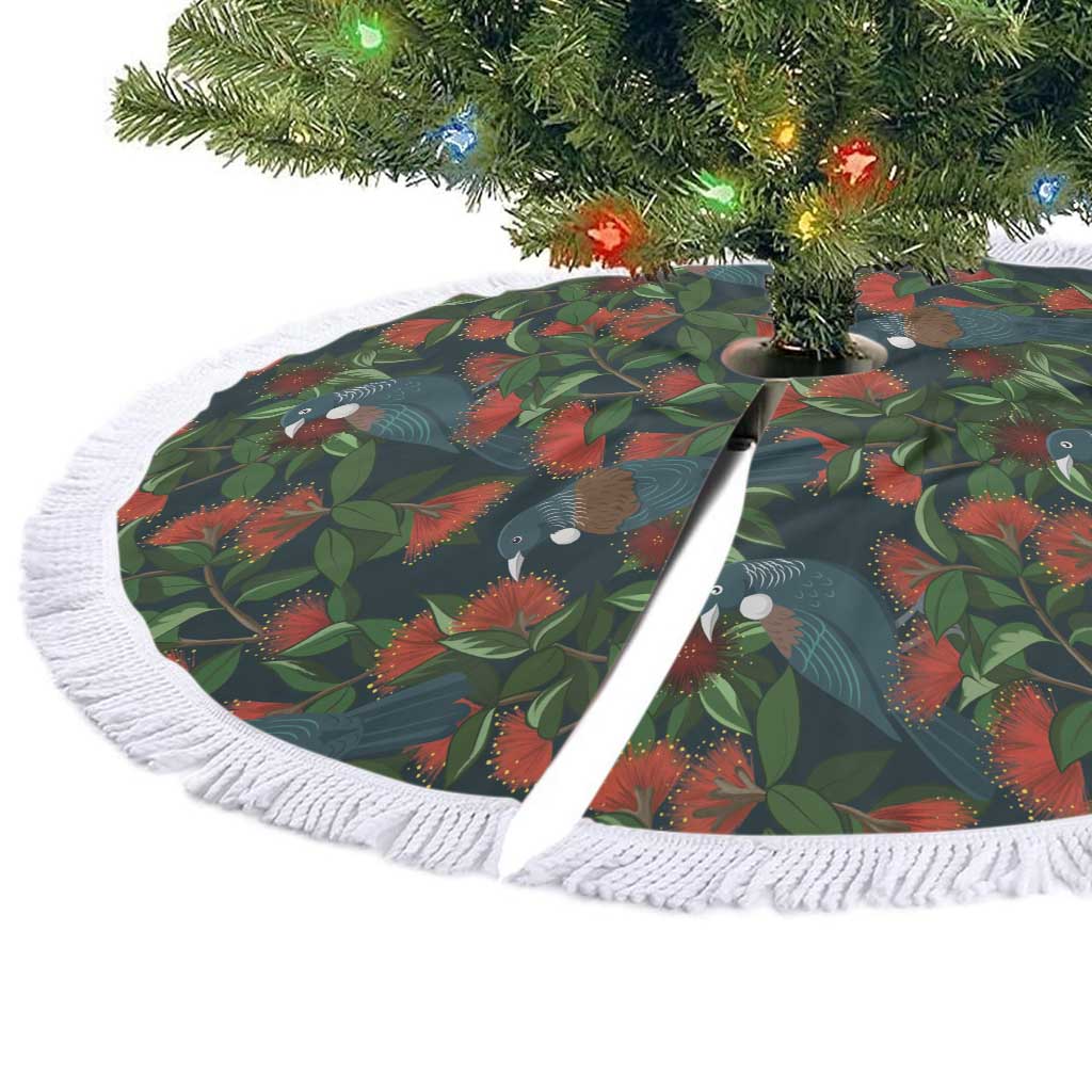 New Zealand Christmas Tree Skirt Romantic Tui Birds on Pohutukawa - Cobalt - Aussie Hoodie