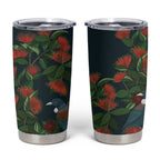 New Zealand Christmas Tumbler Cup Romantic Tui Birds on Pohutukawa - Cobalt - Aussie Hoodie