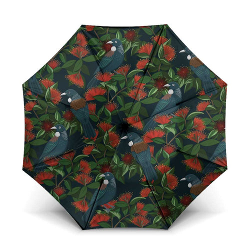 New Zealand Christmas Umbrella Romantic Tui Birds on Pohutukawa - Cobalt - Aussie Hoodie