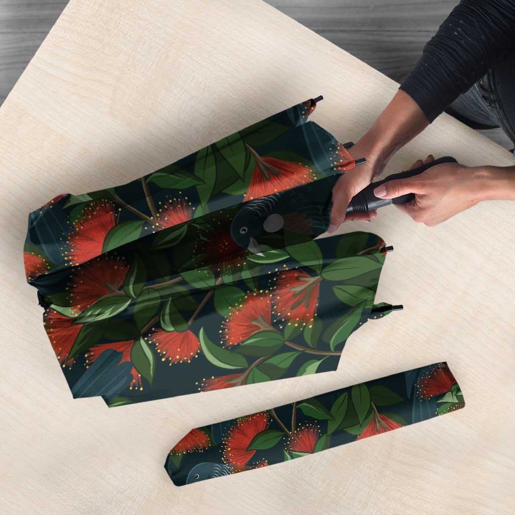 New Zealand Christmas Umbrella Romantic Tui Birds on Pohutukawa - Cobalt - Aussie Hoodie