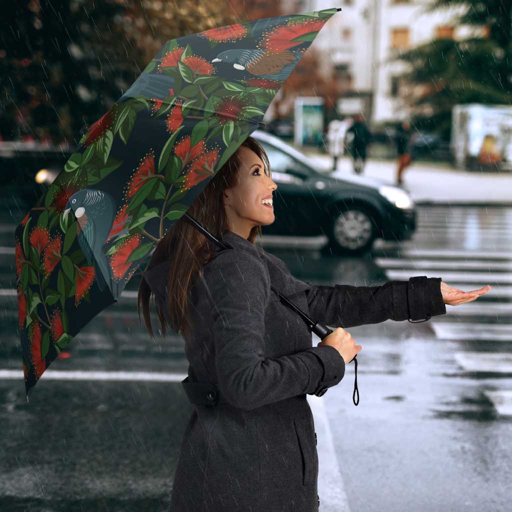 New Zealand Christmas Umbrella Romantic Tui Birds on Pohutukawa - Cobalt - Aussie Hoodie