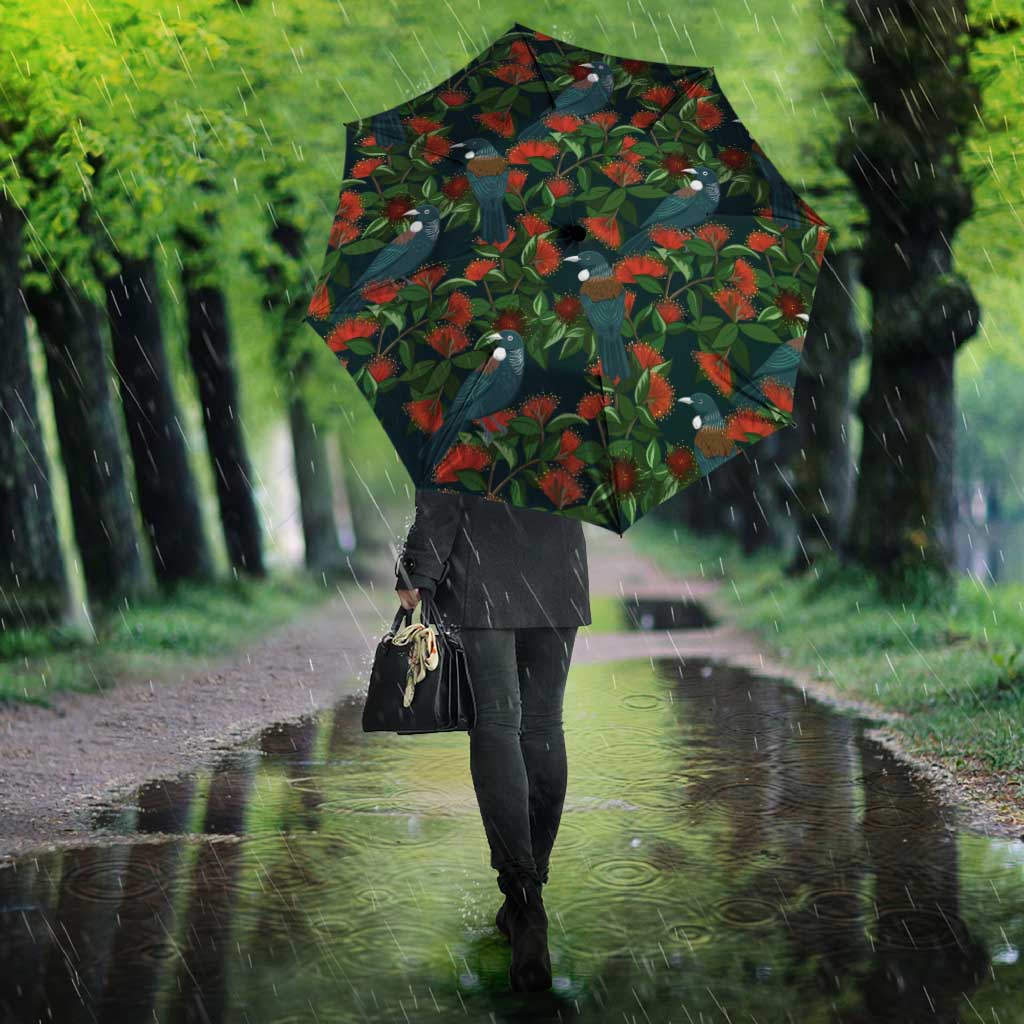 New Zealand Christmas Umbrella Romantic Tui Birds on Pohutukawa - Cobalt - Aussie Hoodie