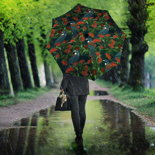 New Zealand Christmas Umbrella Romantic Tui Birds on Pohutukawa - Cobalt - Aussie Hoodie