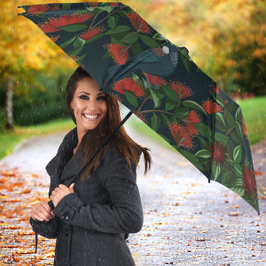 New Zealand Christmas Umbrella Romantic Tui Birds on Pohutukawa - Cobalt - Aussie Hoodie