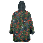 New Zealand Christmas Wearable Blanket Hoodie Romantic Tui Birds on Pohutukawa - Cobalt - Aussie Hoodie