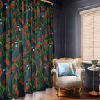 New Zealand Christmas Window Curtain Romantic Tui Birds on Pohutukawa - Cobalt - Aussie Hoodie