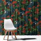 New Zealand Christmas Window Curtain Romantic Tui Birds on Pohutukawa - Cobalt - Aussie Hoodie