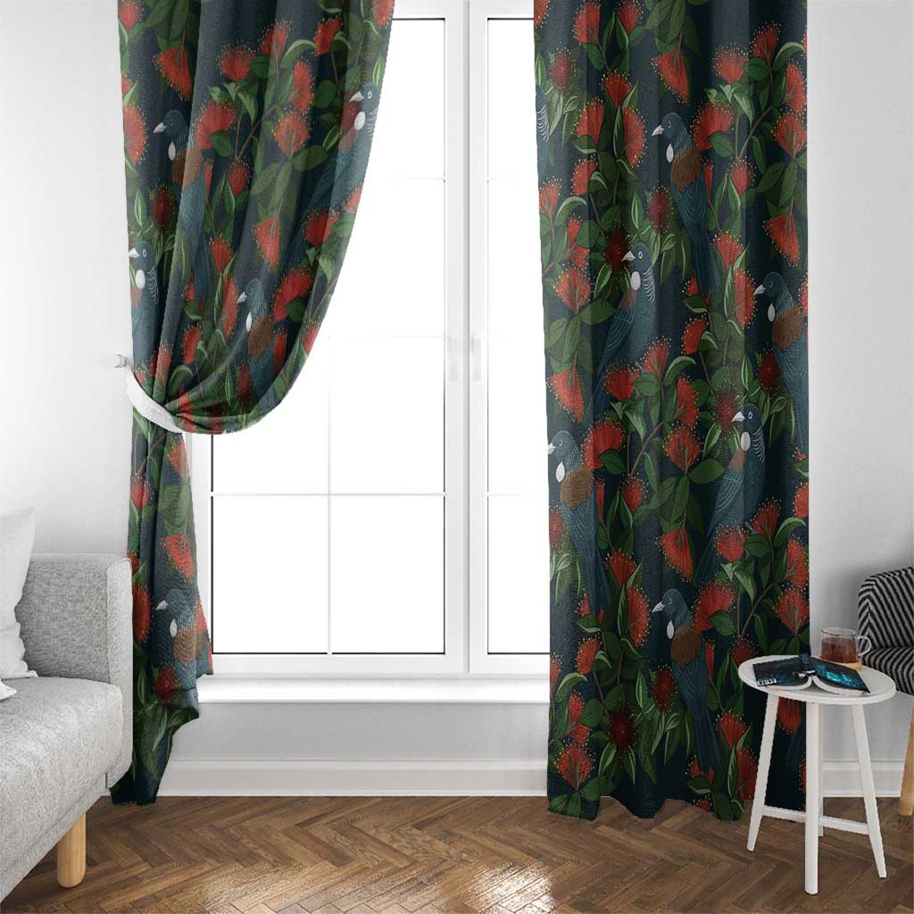 New Zealand Christmas Window Curtain Romantic Tui Birds on Pohutukawa - Cobalt - Aussie Hoodie