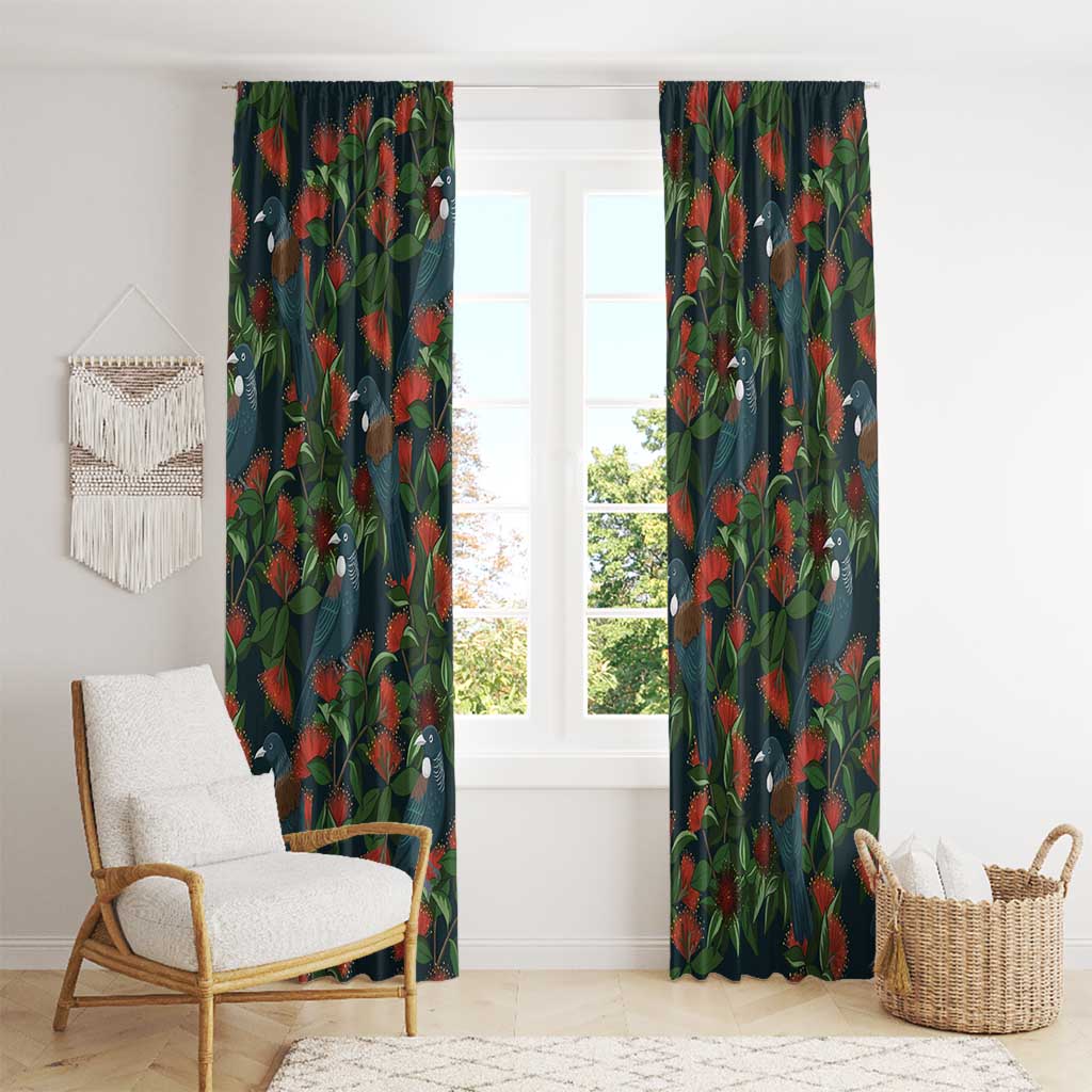 New Zealand Christmas Window Curtain Romantic Tui Birds on Pohutukawa - Cobalt - Aussie Hoodie