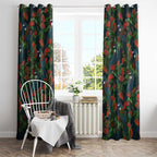 New Zealand Christmas Window Curtain Romantic Tui Birds on Pohutukawa - Cobalt - Aussie Hoodie
