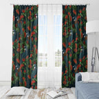 New Zealand Christmas Window Curtain Romantic Tui Birds on Pohutukawa - Cobalt - Aussie Hoodie