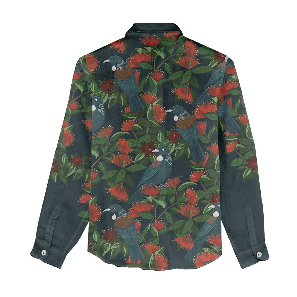 New Zealand Christmas Women Casual Shirt Romantic Tui Birds on Pohutukawa - Cobalt - Aussie Hoodie