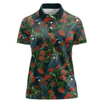 New Zealand Christmas Women Polo Shirt Romantic Tui Birds on Pohutukawa - Cobalt - Aussie Hoodie