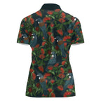 New Zealand Christmas Women Polo Shirt Romantic Tui Birds on Pohutukawa - Cobalt - Aussie Hoodie