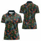 New Zealand Christmas Women Polo Shirt Romantic Tui Birds on Pohutukawa - Cobalt - Aussie Hoodie