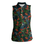 New Zealand Christmas Women Sleeveless Polo Shirt Romantic Tui Birds on Pohutukawa - Cobalt - Aussie Hoodie