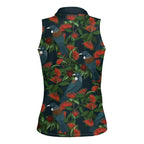 New Zealand Christmas Women Sleeveless Polo Shirt Romantic Tui Birds on Pohutukawa - Cobalt - Aussie Hoodie