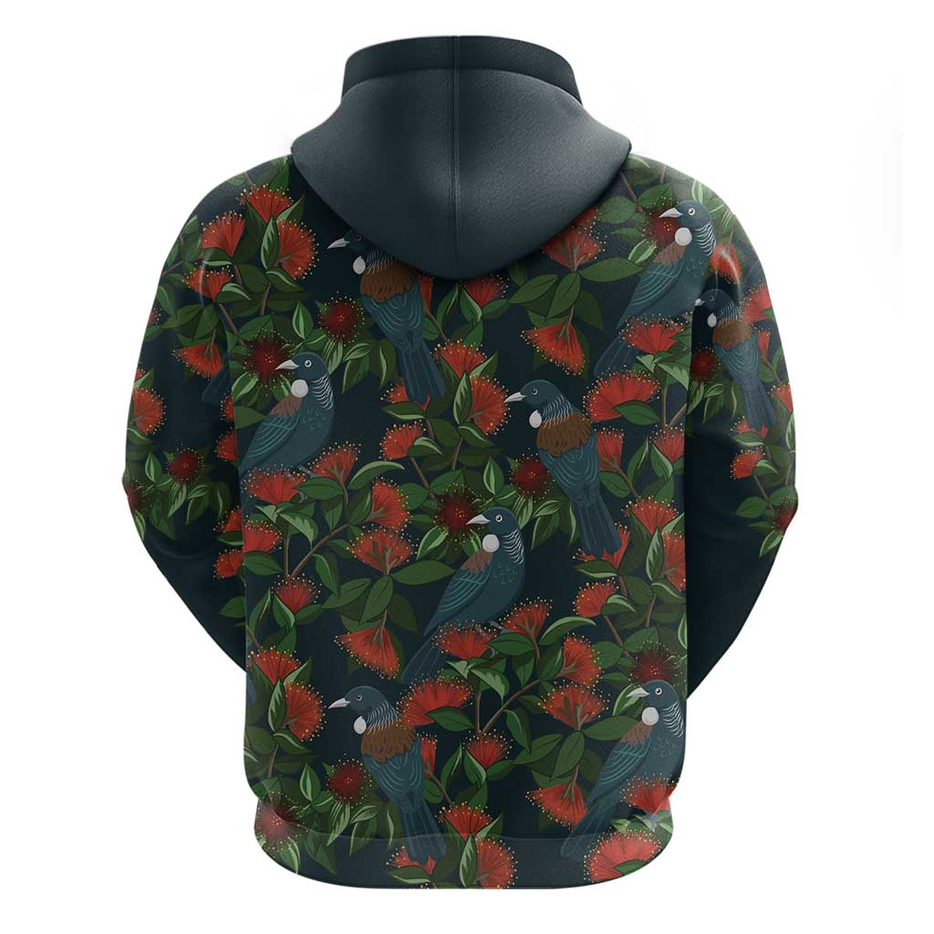 New Zealand Christmas Zip Hoodie Romantic Tui Birds on Pohutukawa - Cobalt - Aussie Hoodie