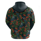 New Zealand Christmas Zip Hoodie Romantic Tui Birds on Pohutukawa - Cobalt - Aussie Hoodie