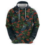 New Zealand Christmas Zip Hoodie Romantic Tui Birds on Pohutukawa - Cobalt - Aussie Hoodie