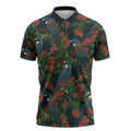 New Zealand Christmas Zipper Polo Shirt Romantic Tui Birds on Pohutukawa - Cobalt - Aussie Hoodie