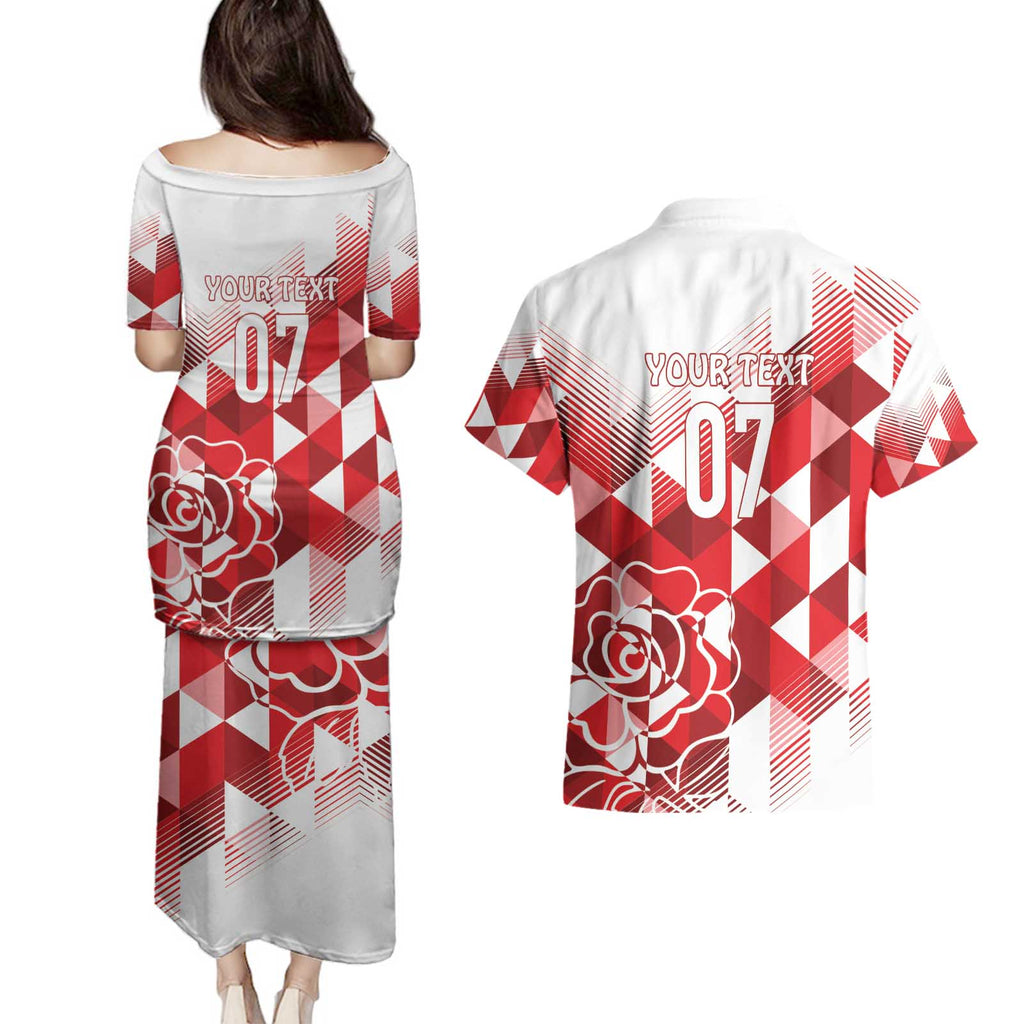 England Rugby Custom Couples Matching Puletasi and Hawaiian Shirt Crystalised Red Rose