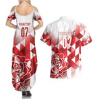 England Rugby Custom Couples Matching Summer Maxi Dress and Hawaiian Shirt Crystalised Red Rose