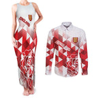 England Rugby Custom Couples Matching Tank Maxi Dress and Long Sleeve Button Shirt Crystalised Red Rose