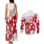 England Rugby Custom Couples Matching Tank Maxi Dress and Long Sleeve Button Shirt Crystalised Red Rose