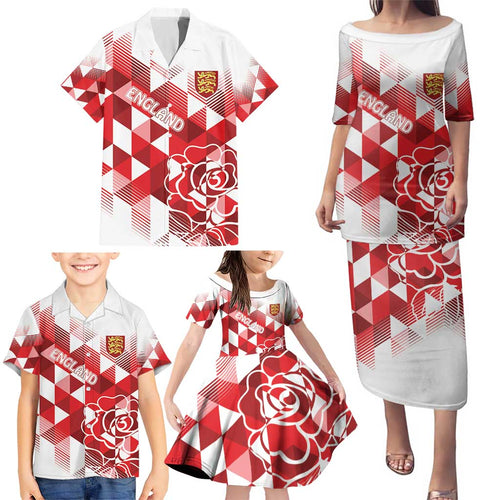 England Rugby Custom Family Matching Puletasi and Hawaiian Shirt Crystalised Red Rose