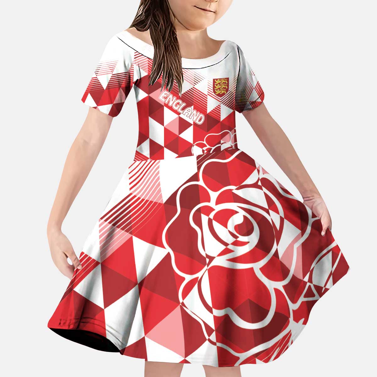 England Rugby Custom Kid Short Sleeve Dress Crystalised Red Rose
