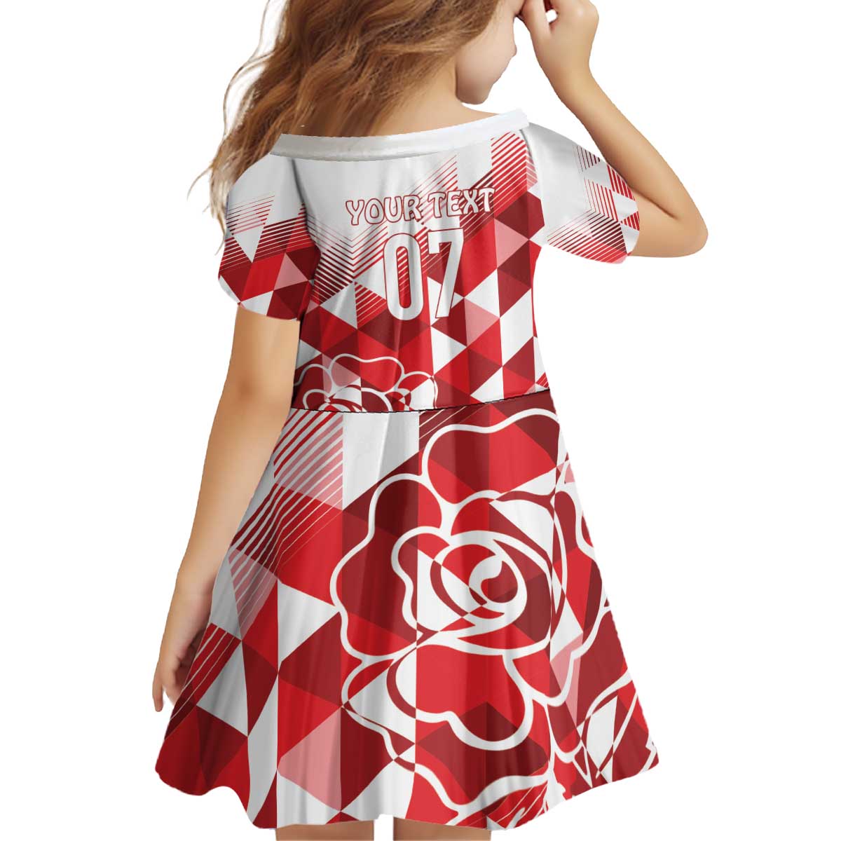 England Rugby Custom Kid Short Sleeve Dress Crystalised Red Rose