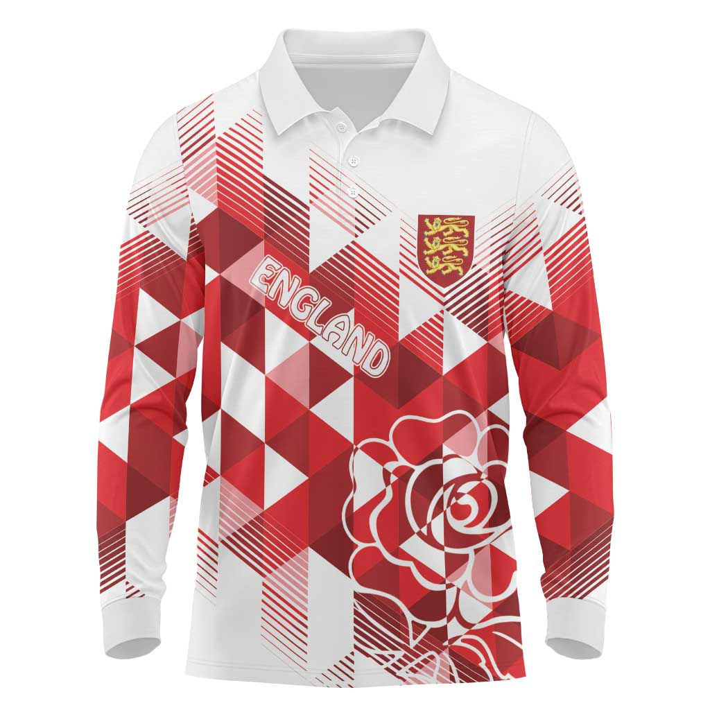 England Rugby Custom Long Sleeve Polo Shirt Crystalised Red Rose