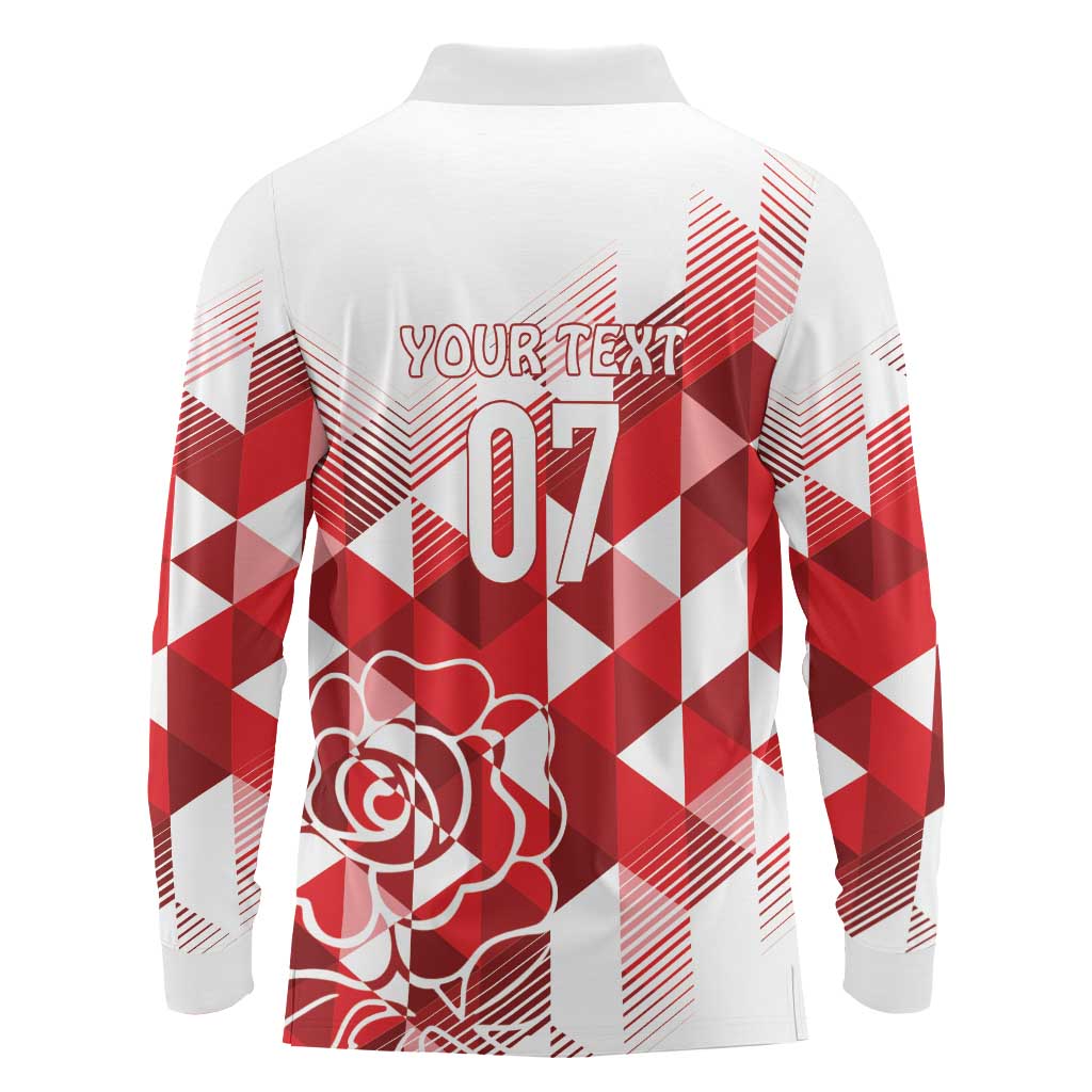 England Rugby Custom Long Sleeve Polo Shirt Crystalised Red Rose