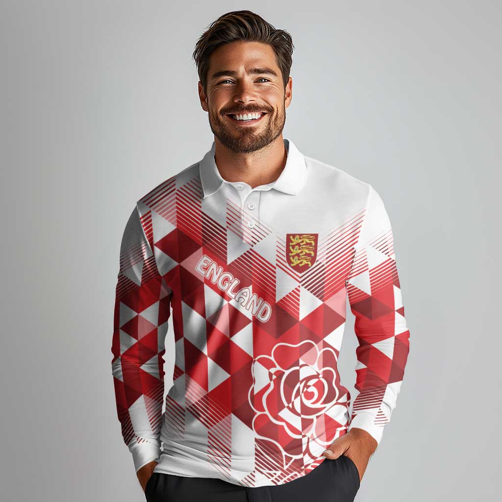England Rugby Custom Long Sleeve Polo Shirt Crystalised Red Rose