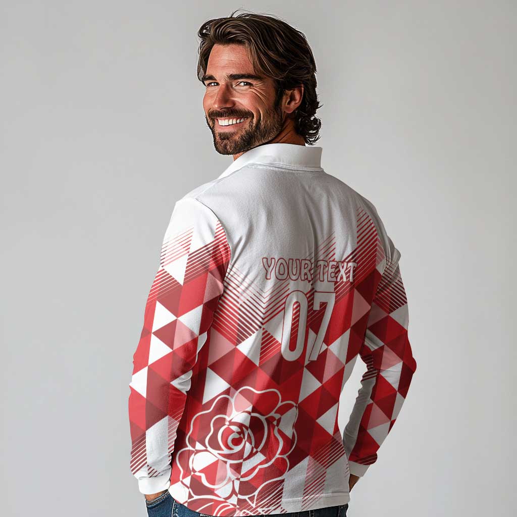 England Rugby Custom Long Sleeve Polo Shirt Crystalised Red Rose