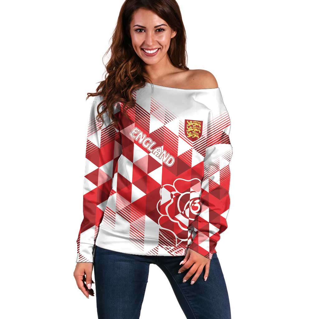 England Rugby Custom Off Shoulder Sweater Crystalised Red Rose