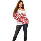 England Rugby Custom Off Shoulder Sweater Crystalised Red Rose