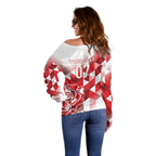 England Rugby Custom Off Shoulder Sweater Crystalised Red Rose
