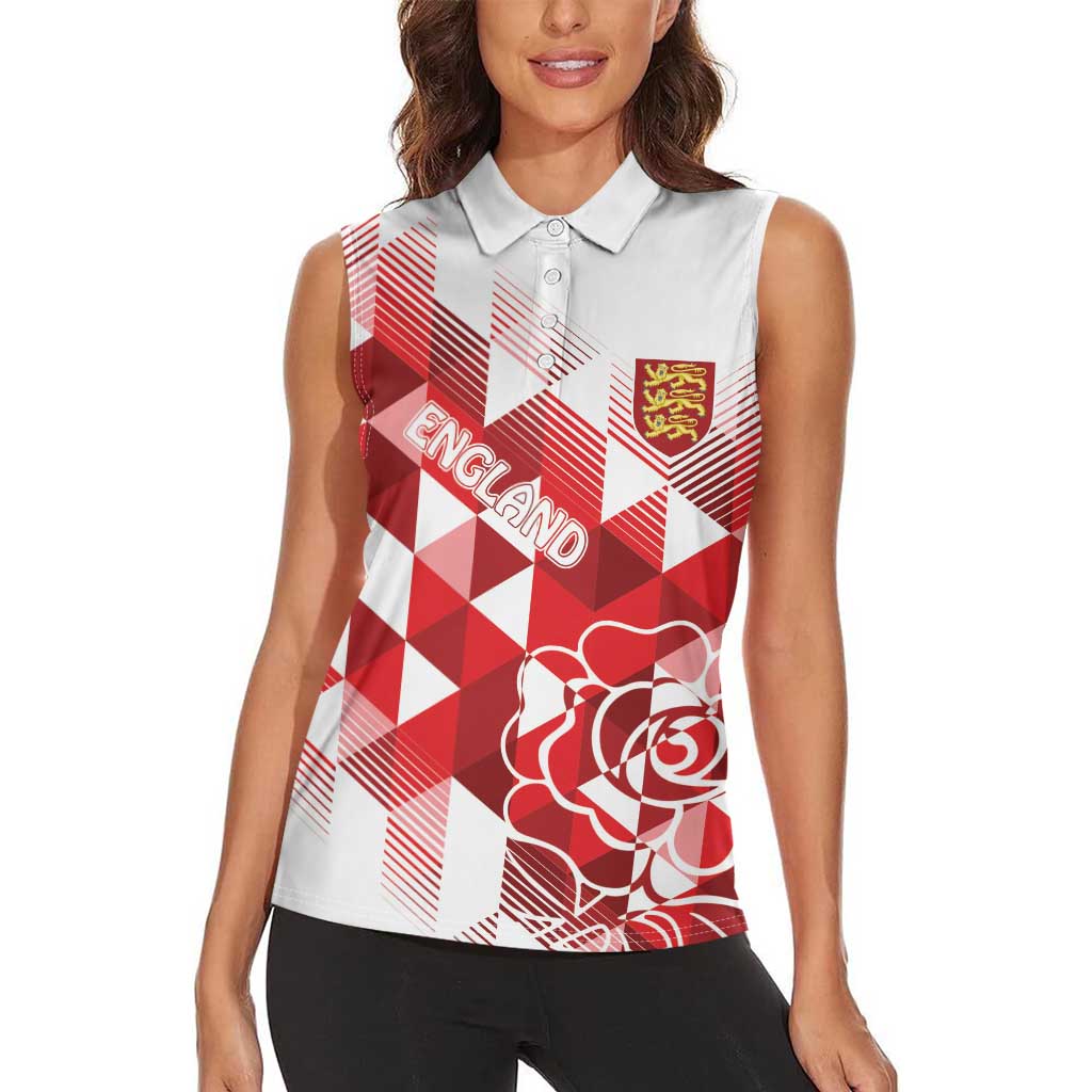England Rugby Custom Women Sleeveless Polo Shirt Crystalised Red Rose