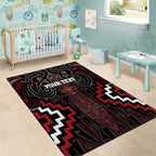 Maori Taiaha Whakairo Personalized Area Rug Red Poutama Motifs