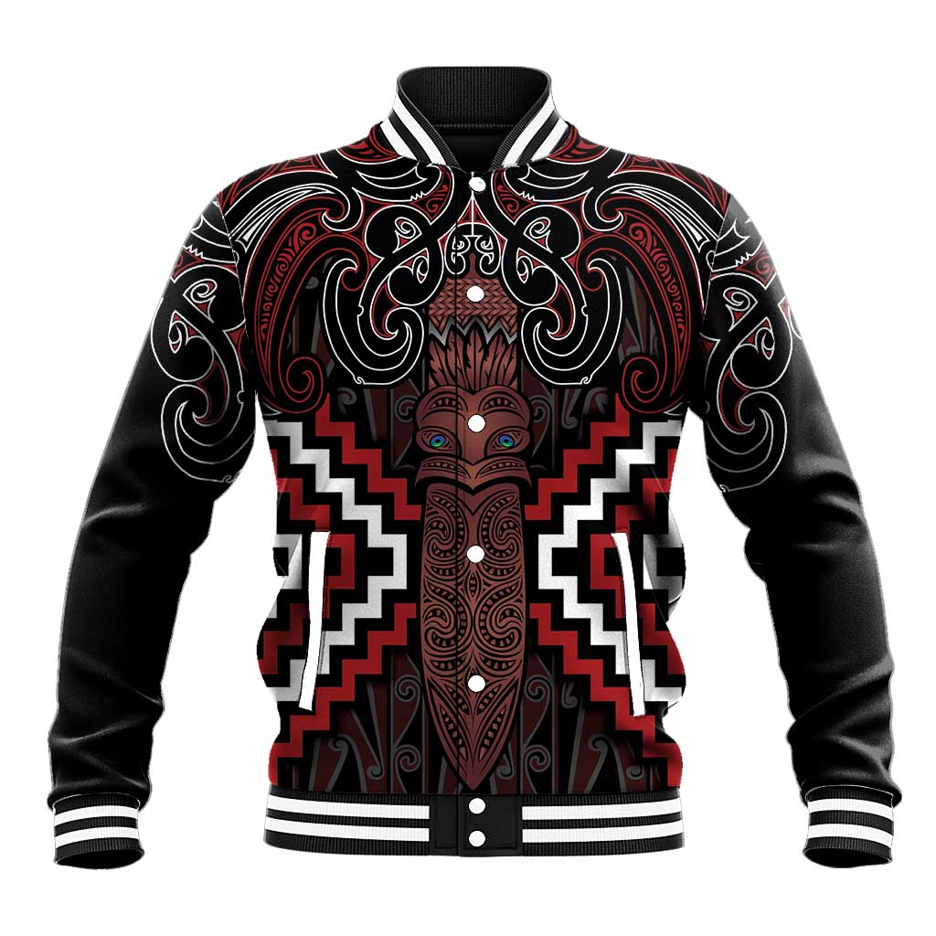 Maori Taiaha Whakairo Personalized Baseball Jacket Red Poutama Motifs