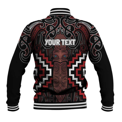 Maori Taiaha Whakairo Personalized Baseball Jacket Red Poutama Motifs