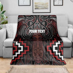 Maori Taiaha Whakairo Personalized Blanket Red Poutama Motifs