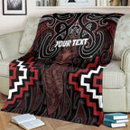 Maori Taiaha Whakairo Personalized Blanket Red Poutama Motifs