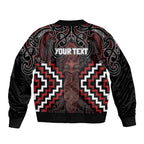 Maori Taiaha Whakairo Personalized Bomber Jacket Red Poutama Motifs